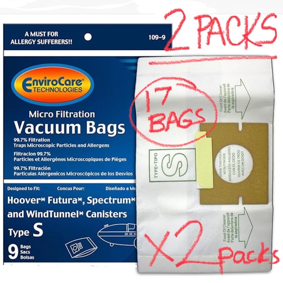 2 packs style S EnviroCare Replacement Vacuum  Dust Bags Futura Spectrum 17 bags - Picture 1 of 12